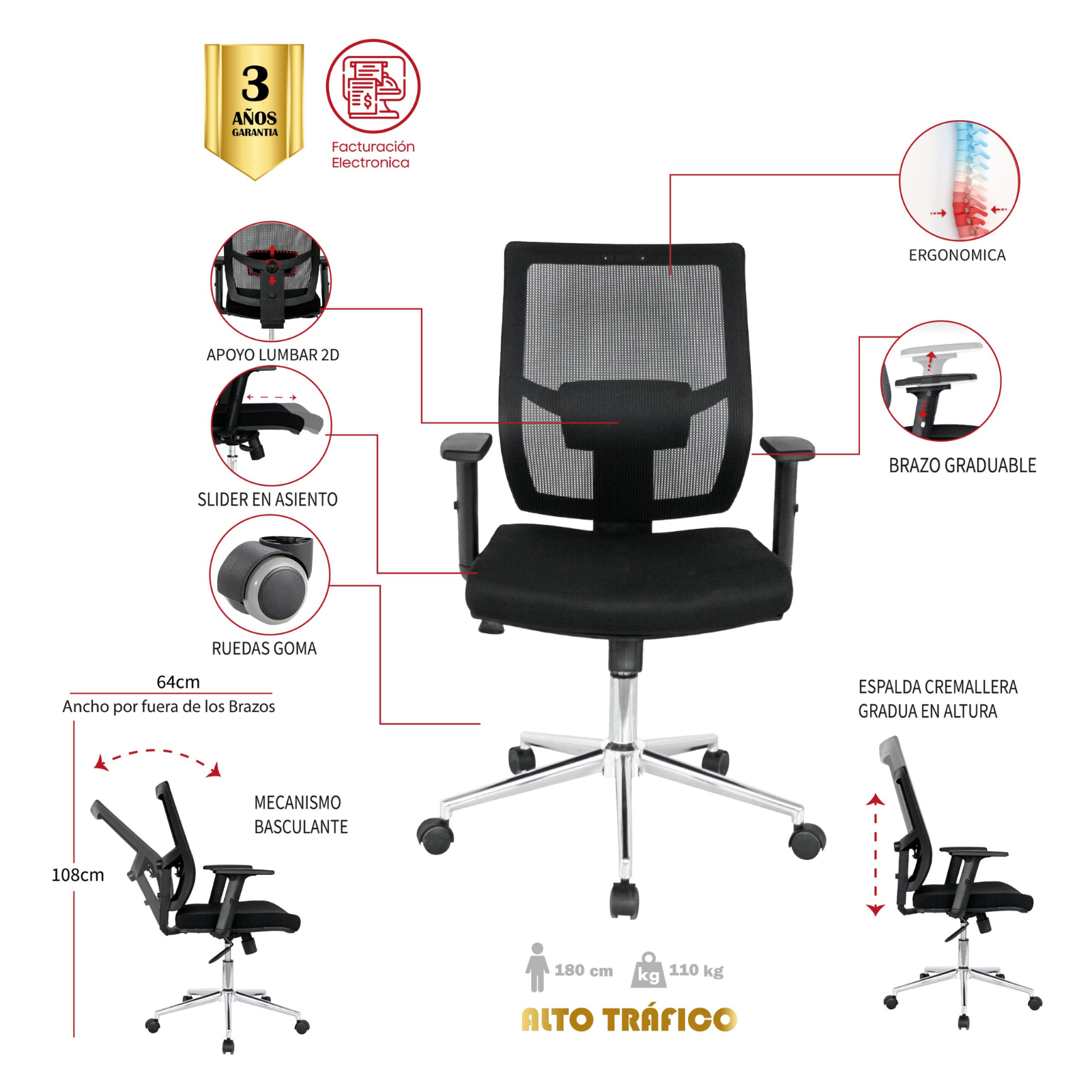 SILLA DE OFICINA FACATATIVA GERENTE - Imagen 5