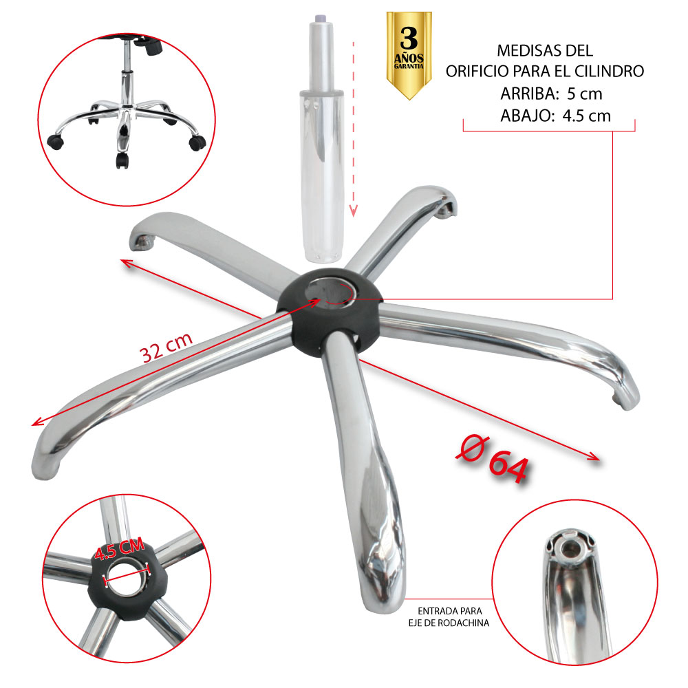 PARTES PARA SILLAS BASE CROMO DE 64 CM