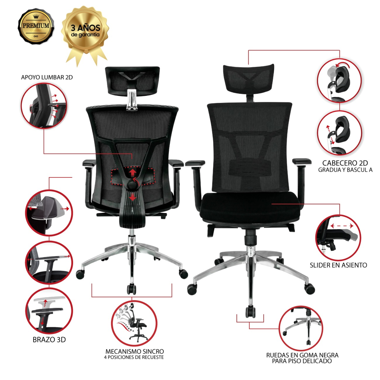SILLA DE OFICINA RIO NEGRO PRESIDENTE PREMIUM | NEGRO - Imagen 3