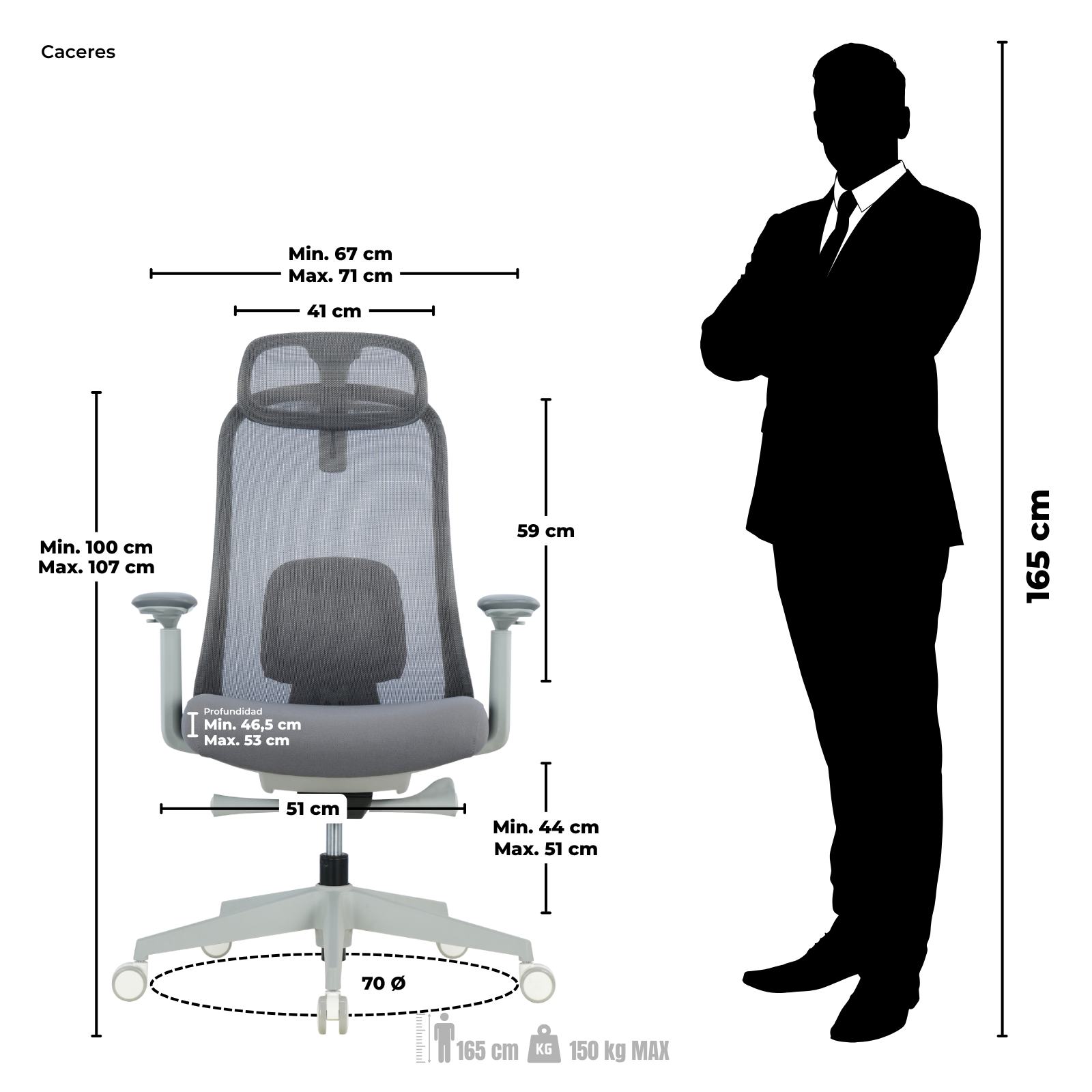 SILLA DE OFICINA CÁCERES PRESIDENTE PREMIUM | GRIS - Imagen 7