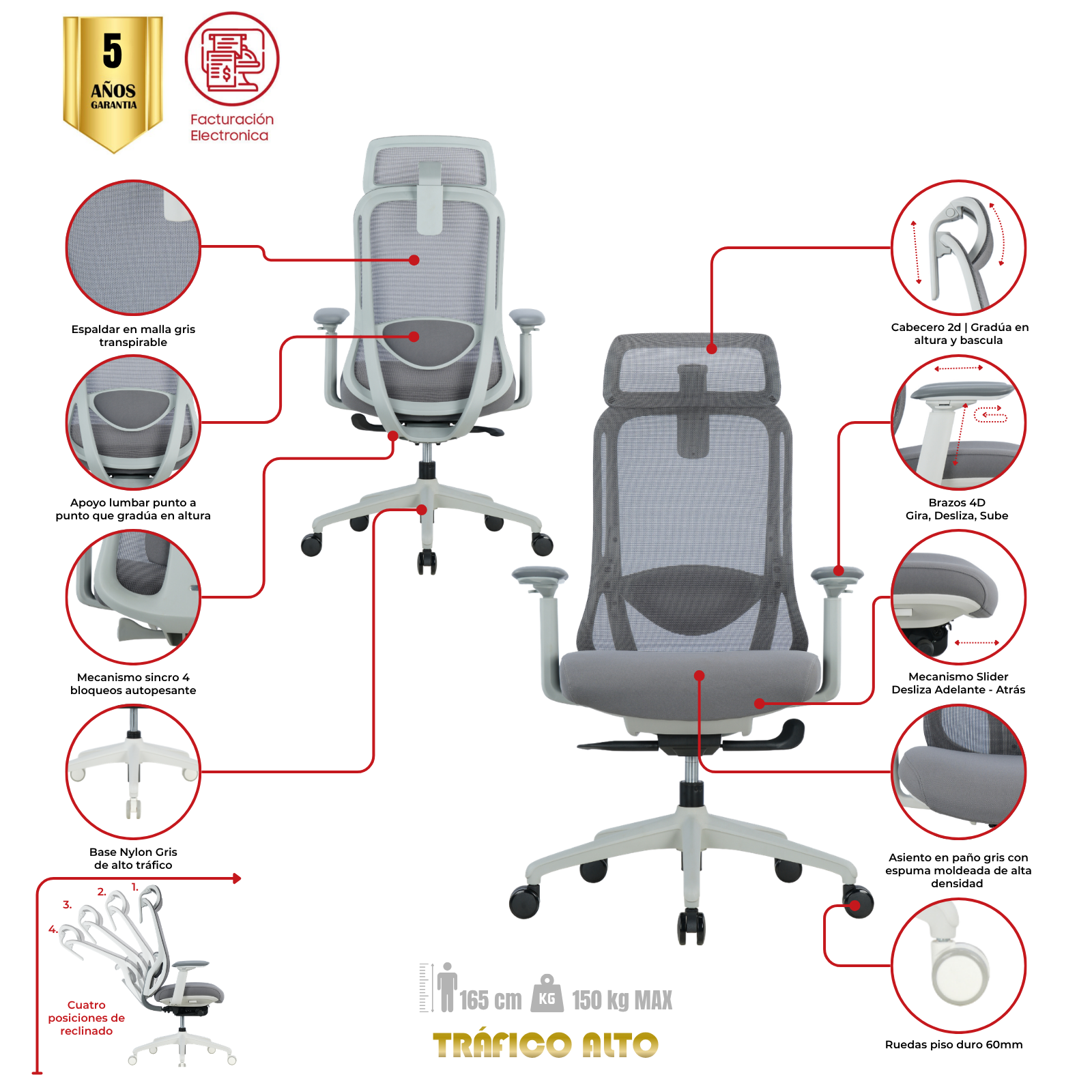 SILLA DE OFICINA VIJES PRESIDENTE PREMIUM | GRIS - Imagen 6