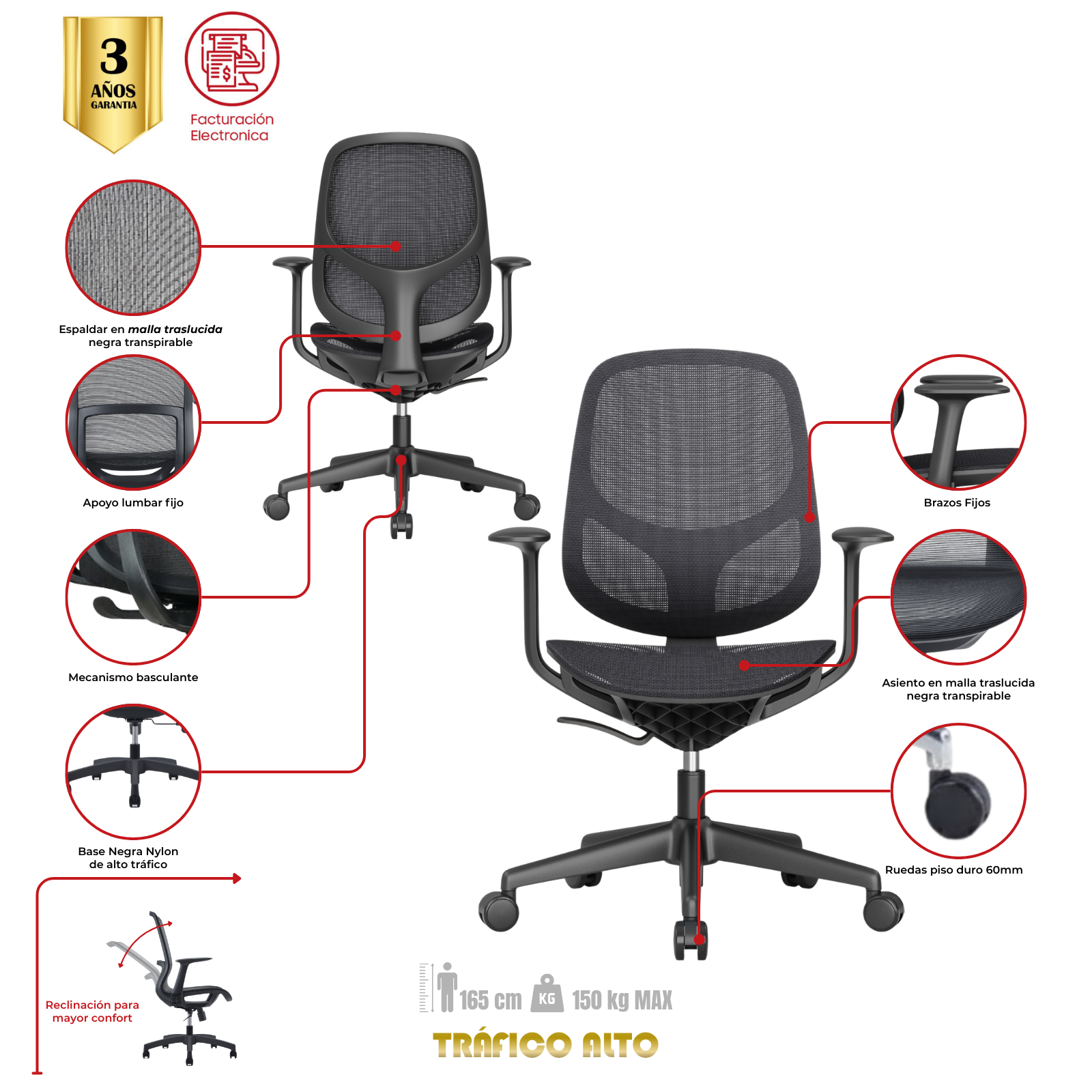 SILLA DE OFICINA YALÍ GERENTE PREMIUM | NEGRO - Imagen 6
