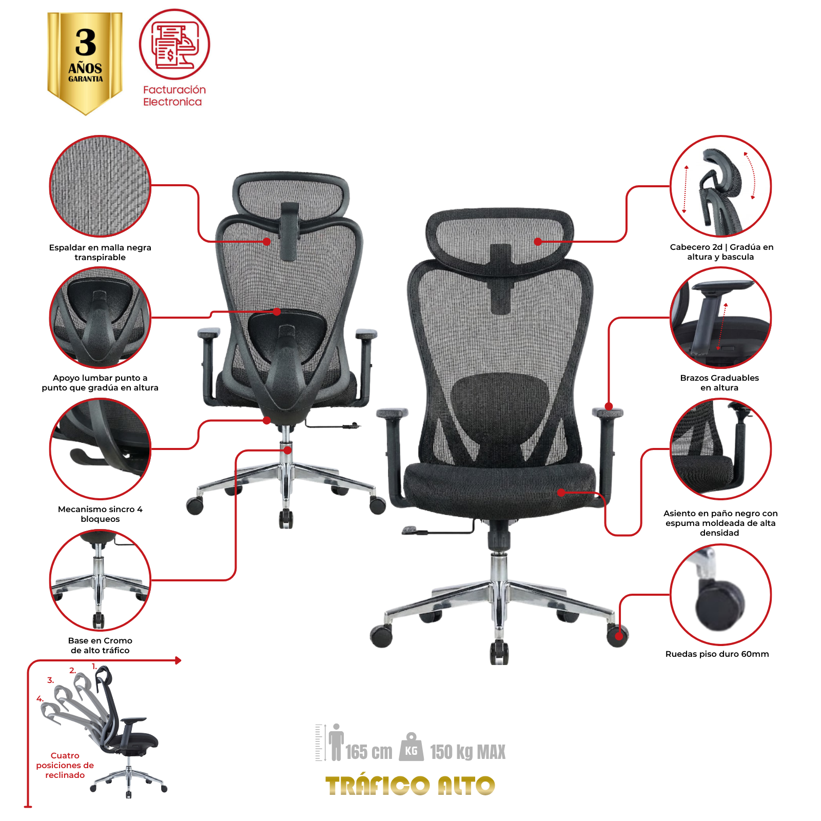 SILLA DE OFICINA COLOSO PRESIDENTE PREMIUM | NEGRO - Imagen 6