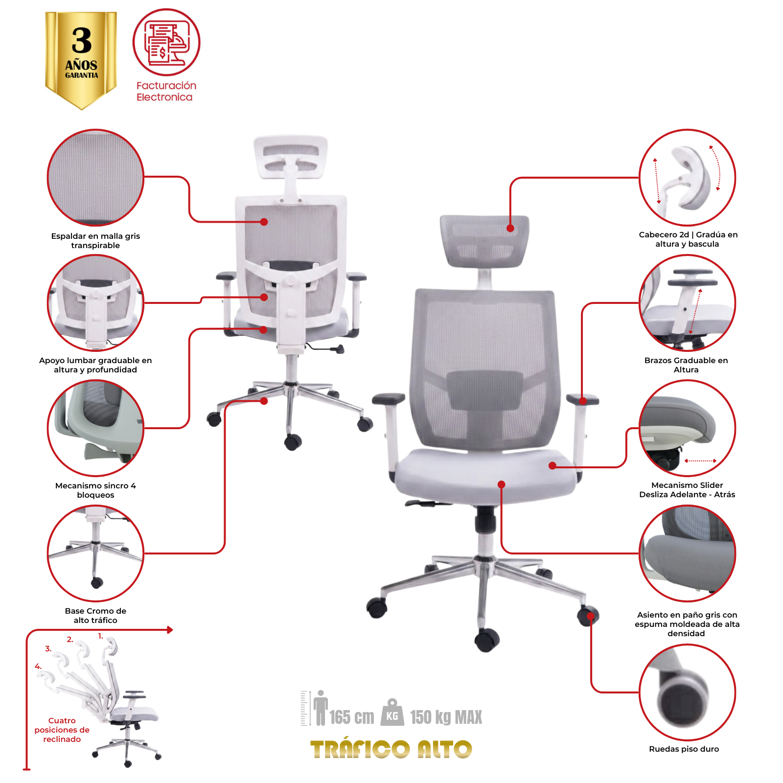 SILLA DE OFICINA CURITI PRESIDENTE PREMIUM | BLANCO - Imagen 6