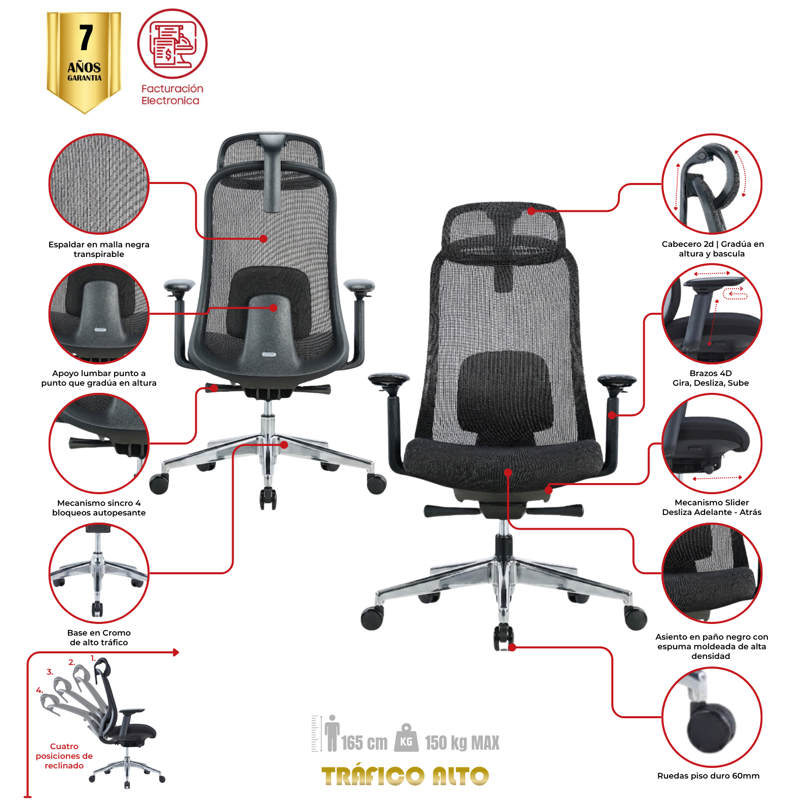 SILLA DE OFICINA CÁCERES PRESIDENTE PREMIUM | NEGRO - Imagen 6